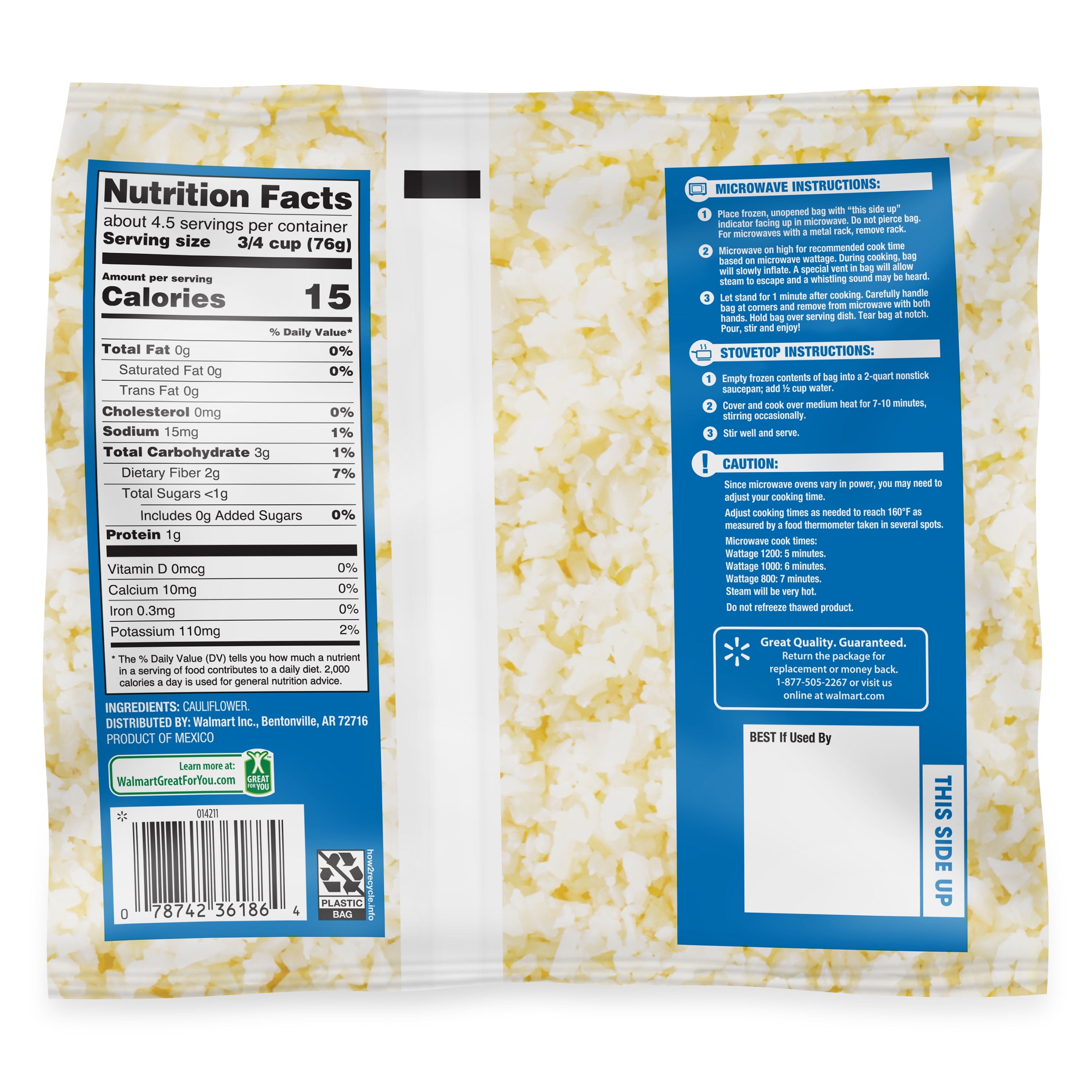 Great Value Riced Cauliflower Frozen 12 Oz