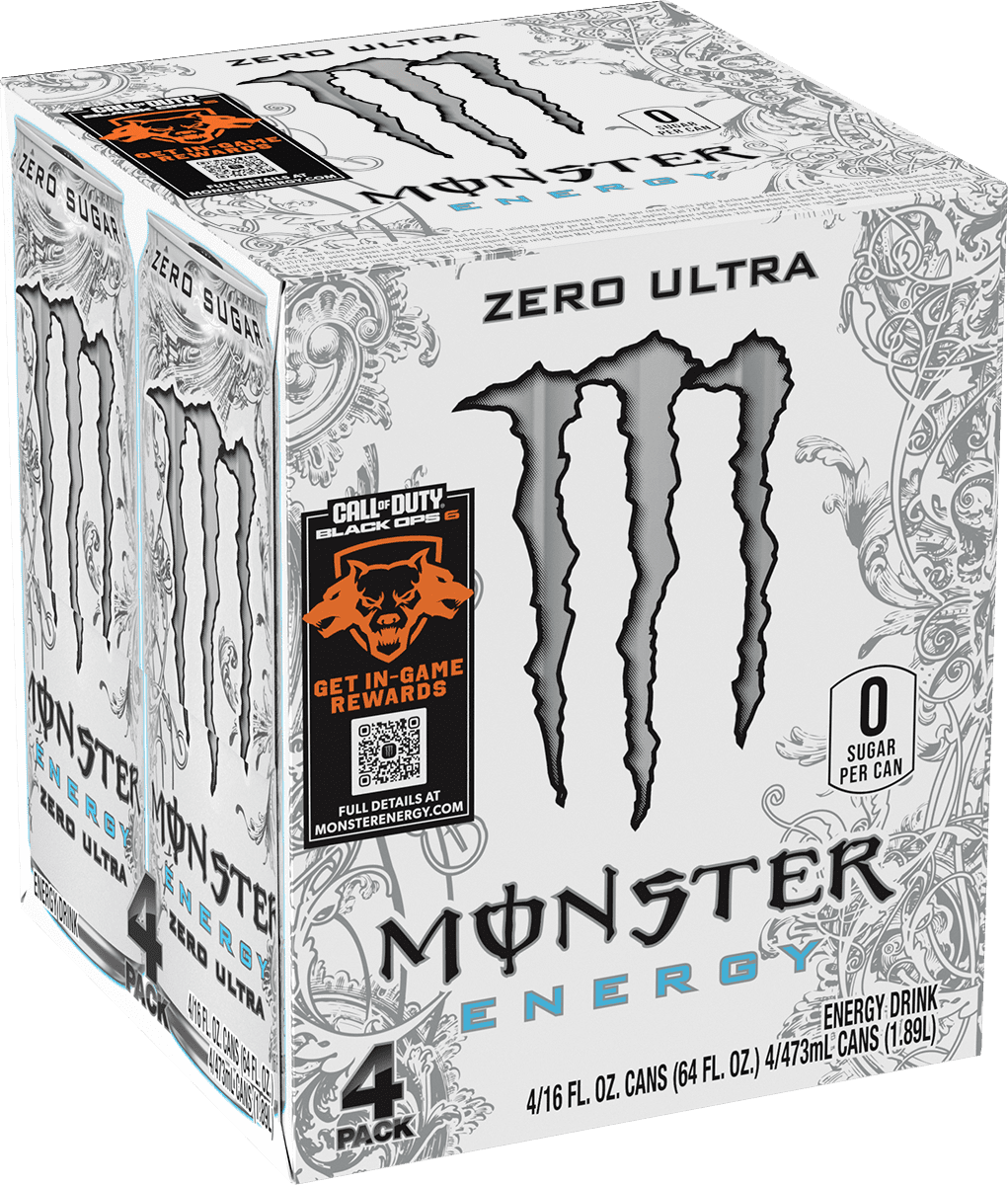 Monster Energy Zero Ultra Sugar Free Energy Drink 16 fl oz 4 Pack Cans