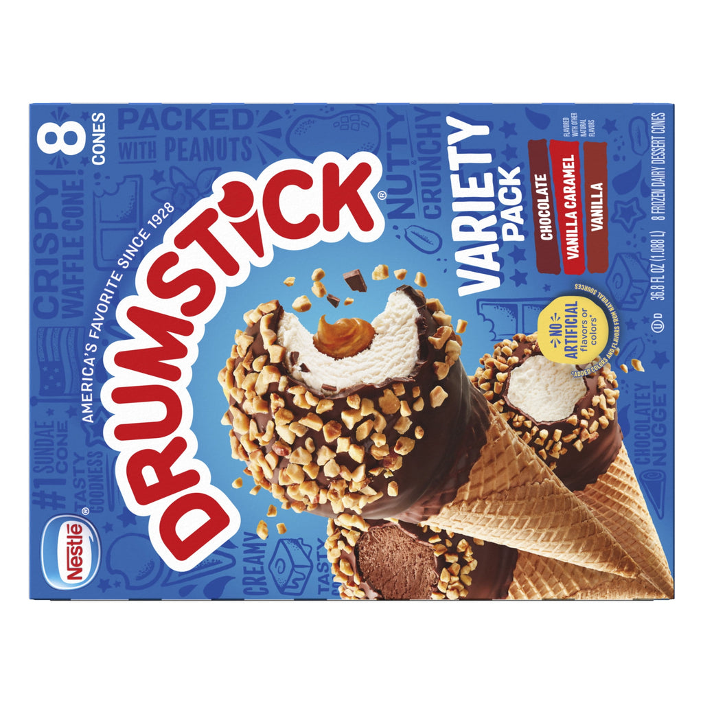 Drumstick Chocolate Vanilla Caramel Sundae Cones Variety Pack 8 Count 36.8 Fl Oz