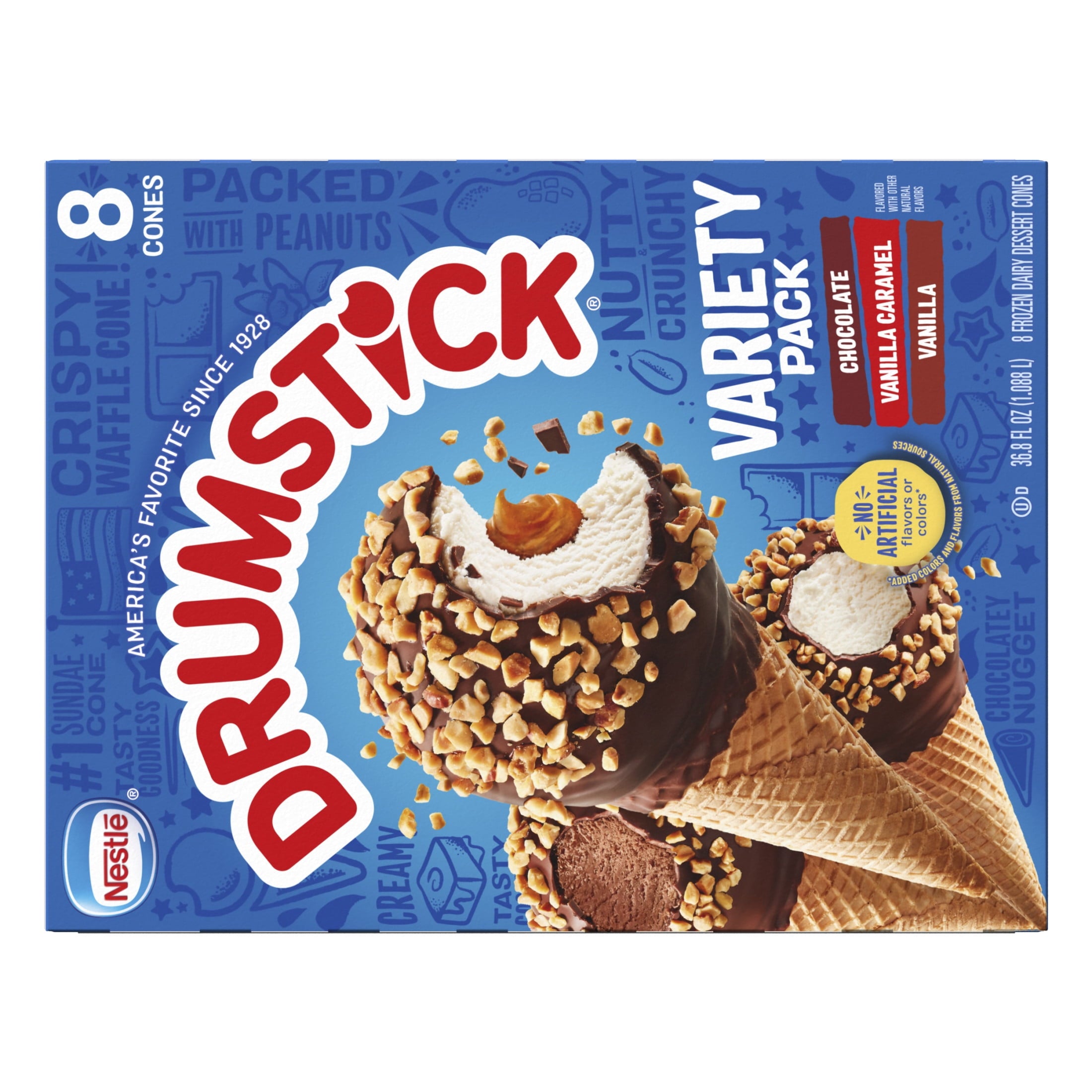 Drumstick Chocolate Vanilla Caramel Sundae Cones Variety Pack 8 Count 36.8 Fl Oz