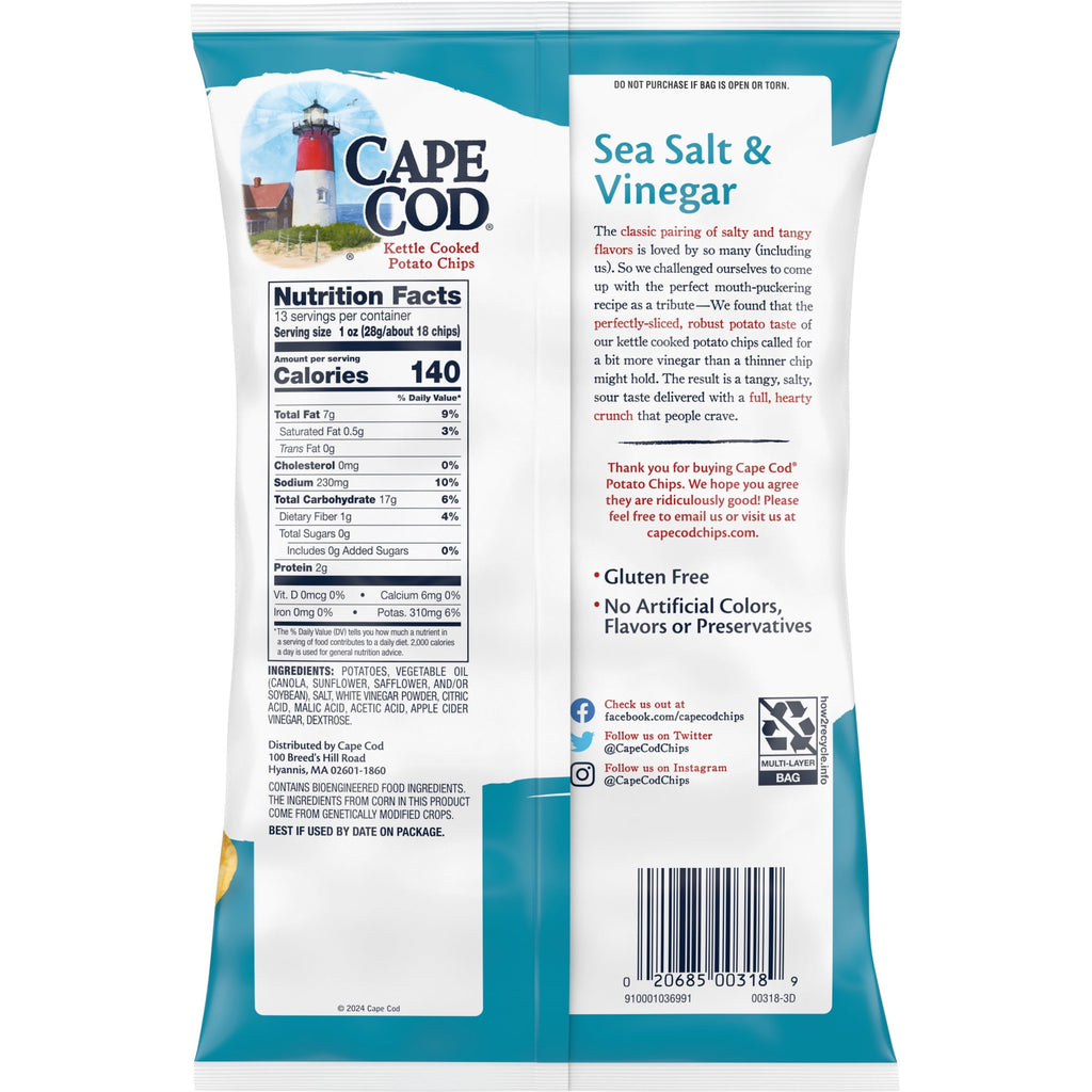 Sea Salt & Vinegar Kettle Cooked Potato Chips 13 Oz Cape Cod