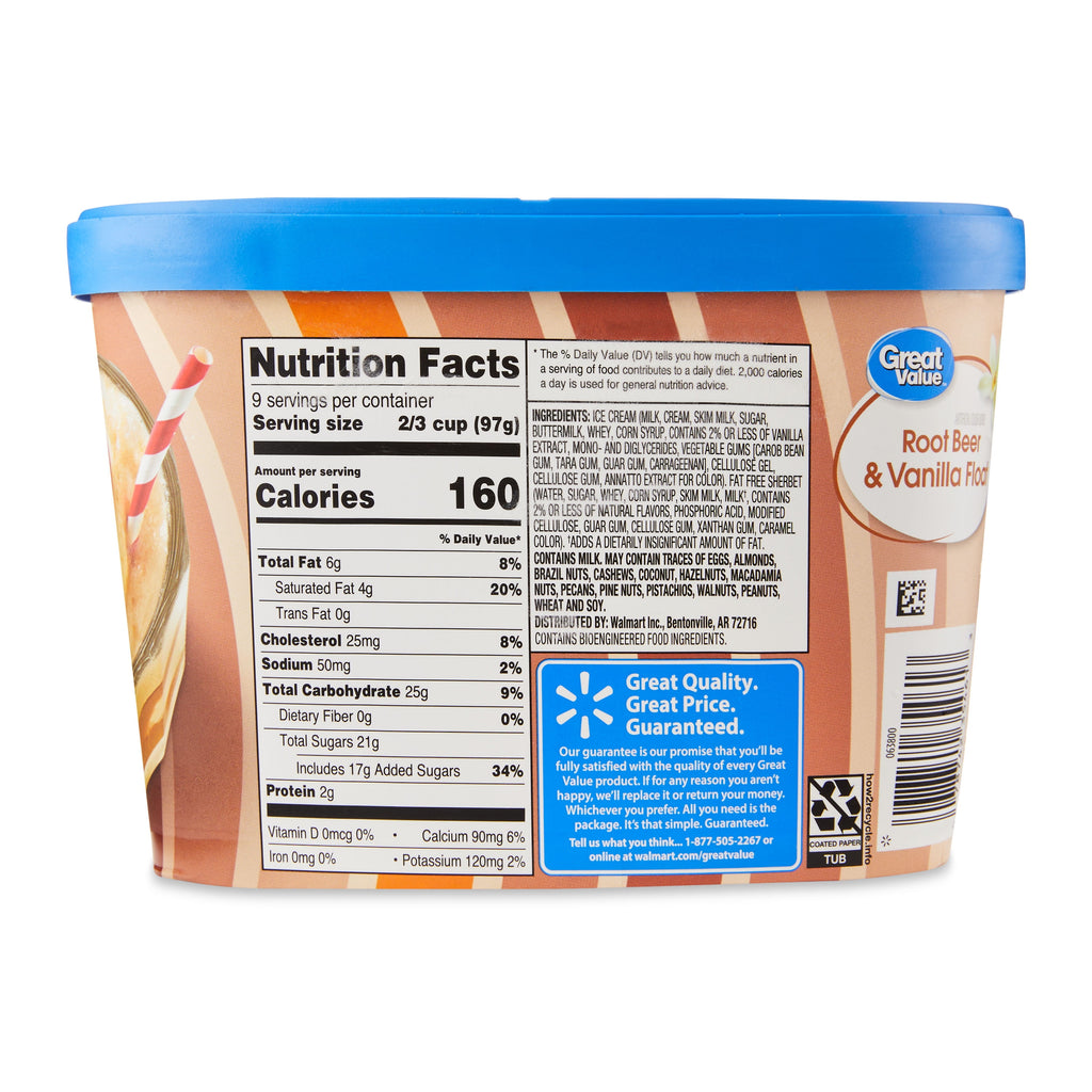 Great Value Root Beer Vanilla Float Ice Cream 48 Fl Oz