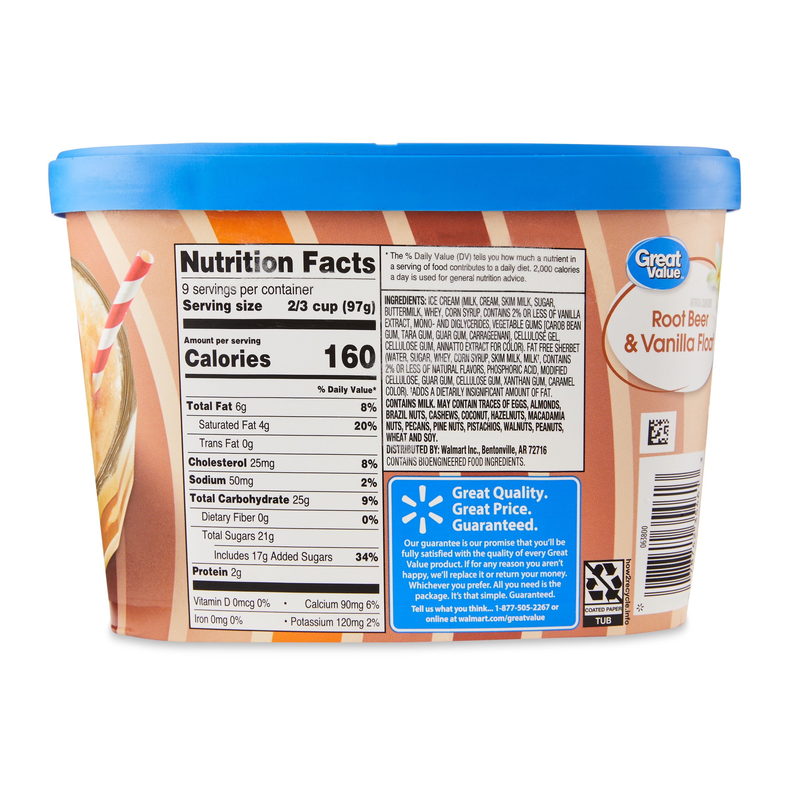 Great Value Root Beer Vanilla Float Ice Cream 48 Fl Oz