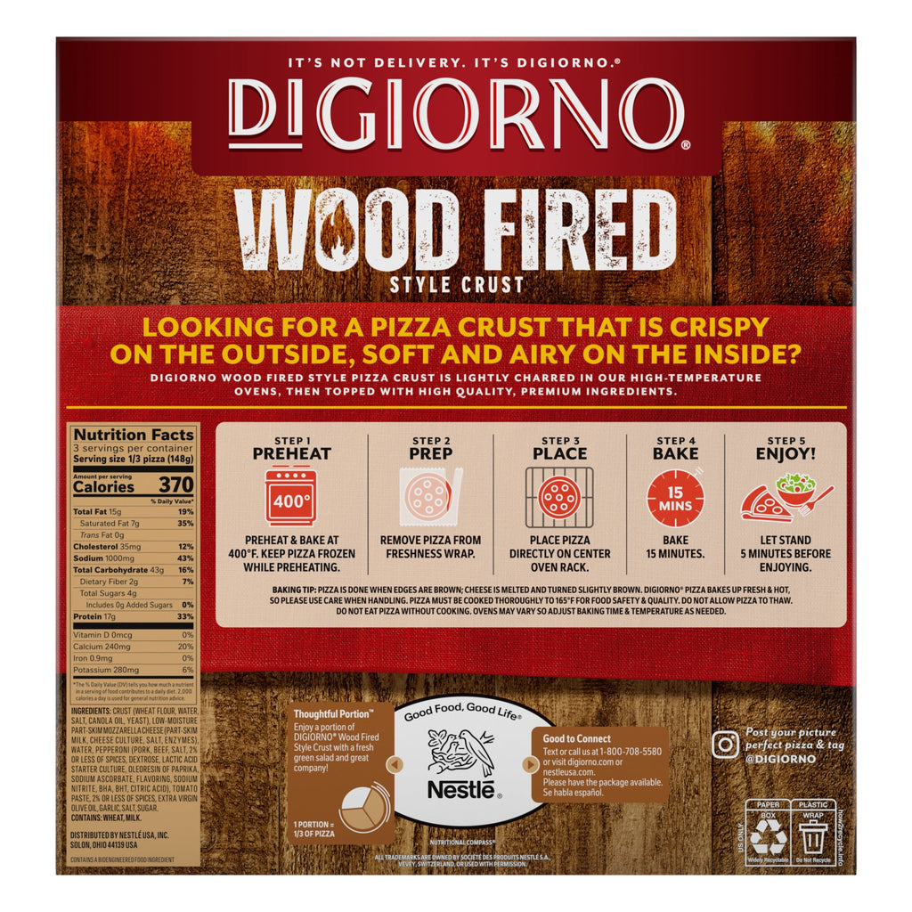 DiGiorno Wood Fired Style Crust Premium Pepperoni Frozen Pizza 15.7 Oz