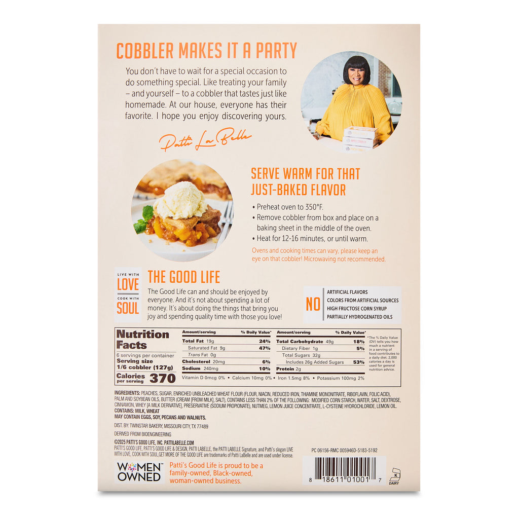Peach Cobbler 31 Oz Shelf-Stable Baked Patti LaBelle