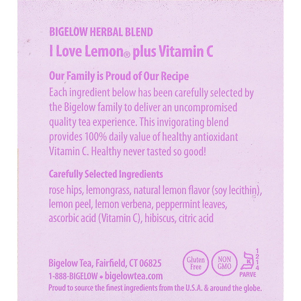 Bigelow I Love Lemon with Vitamin C Caffeine-Free Herbal Tea Bags 20 Count