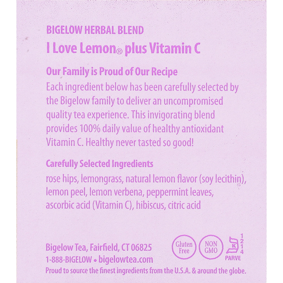 Bigelow I Love Lemon with Vitamin C Caffeine-Free Herbal Tea Bags 20 Count