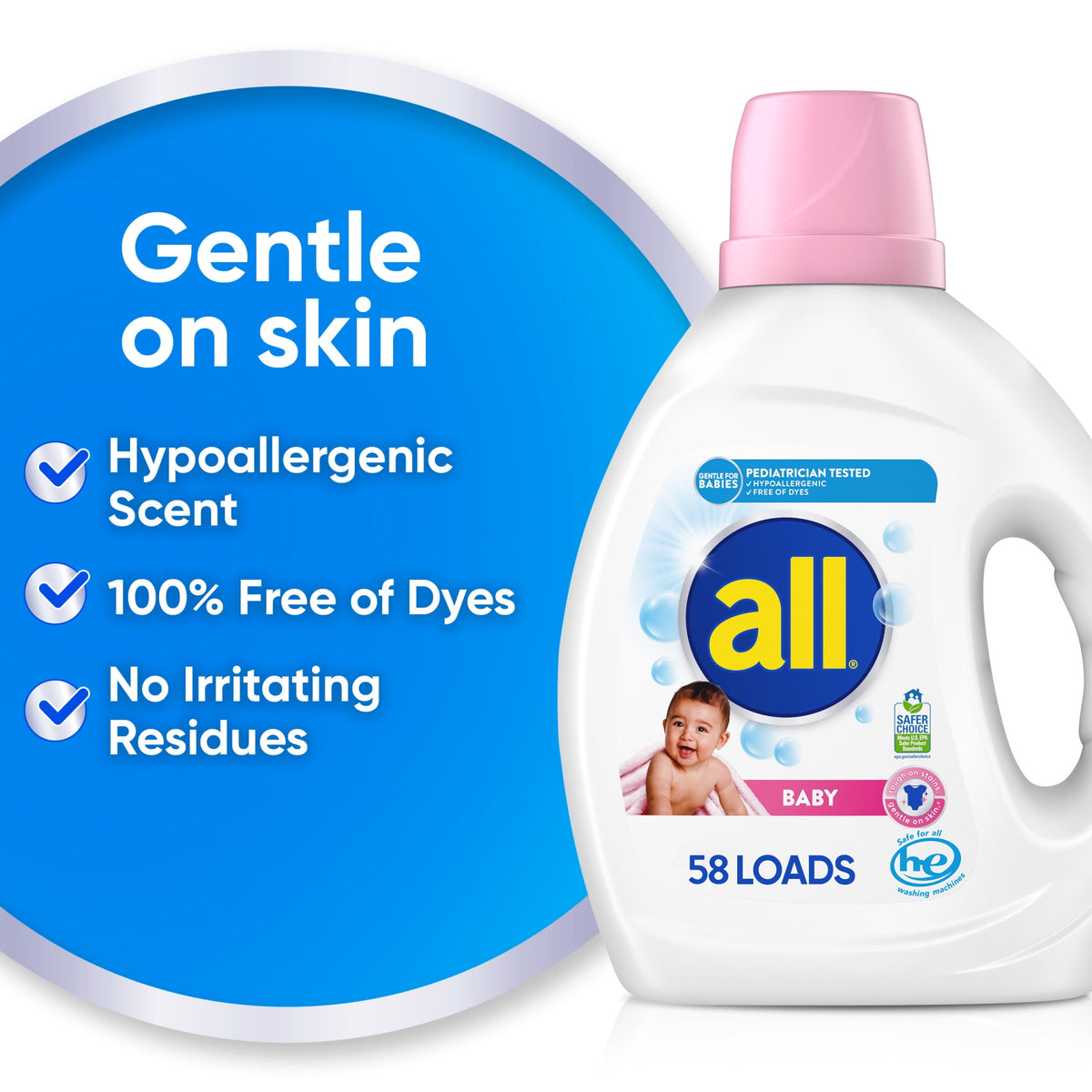 all Baby Liquid Laundry Detergent Hypoallergenic Gentle on Sensitive Skin 73 oz 58 Loads