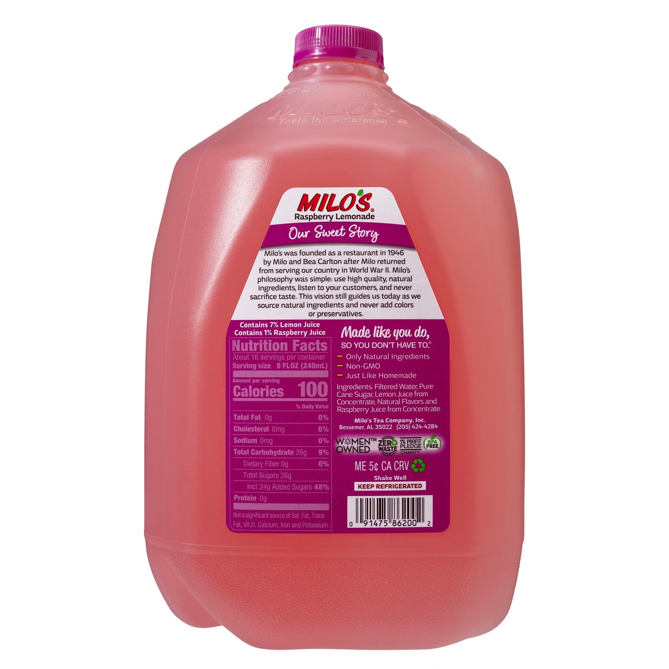 Milo's Raspberry Lemonade Refrigerated Juice Drink 128 fl oz Gallon