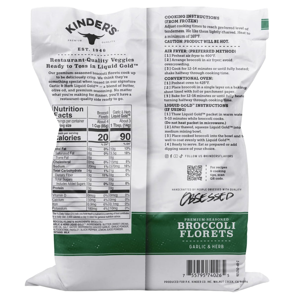 Kinder's Garlic & Herb Broccoli Florets Frozen 13.5 Oz
