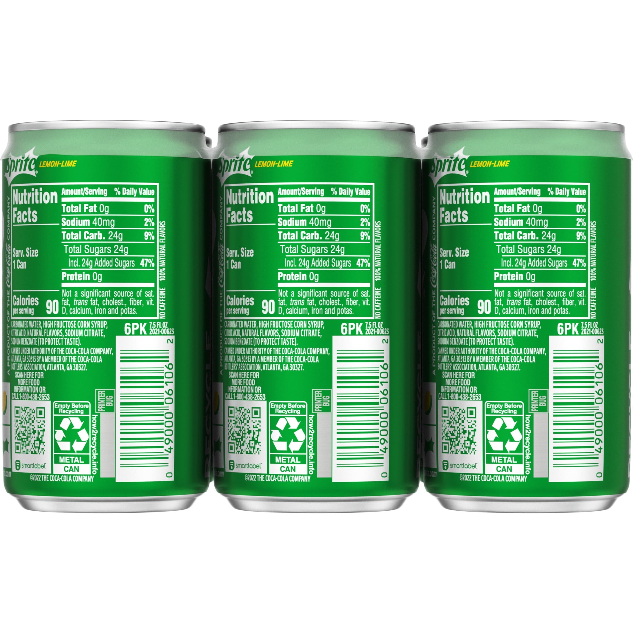 Sprite Lemon-Lime Caffeine Free Soda Pop Mini Cans 7.5 Fl Oz 6 Pack