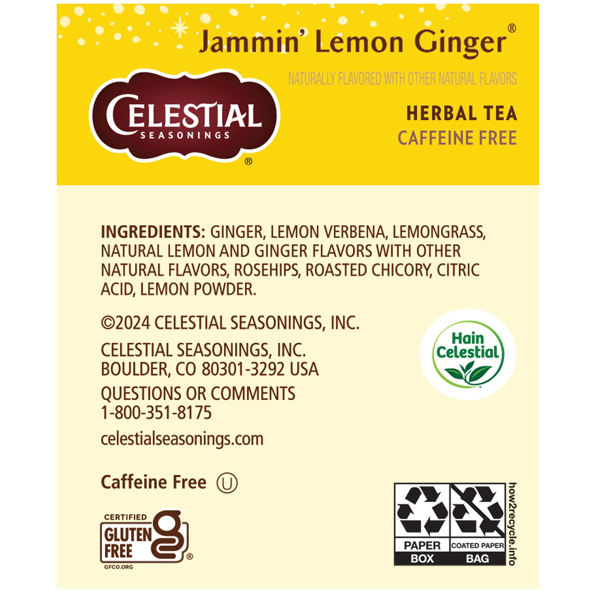 Celestial Seasonings Jammin' Lemon Ginger Caffeine-Free Herbal Tea Bags 1.7 oz 20 Count