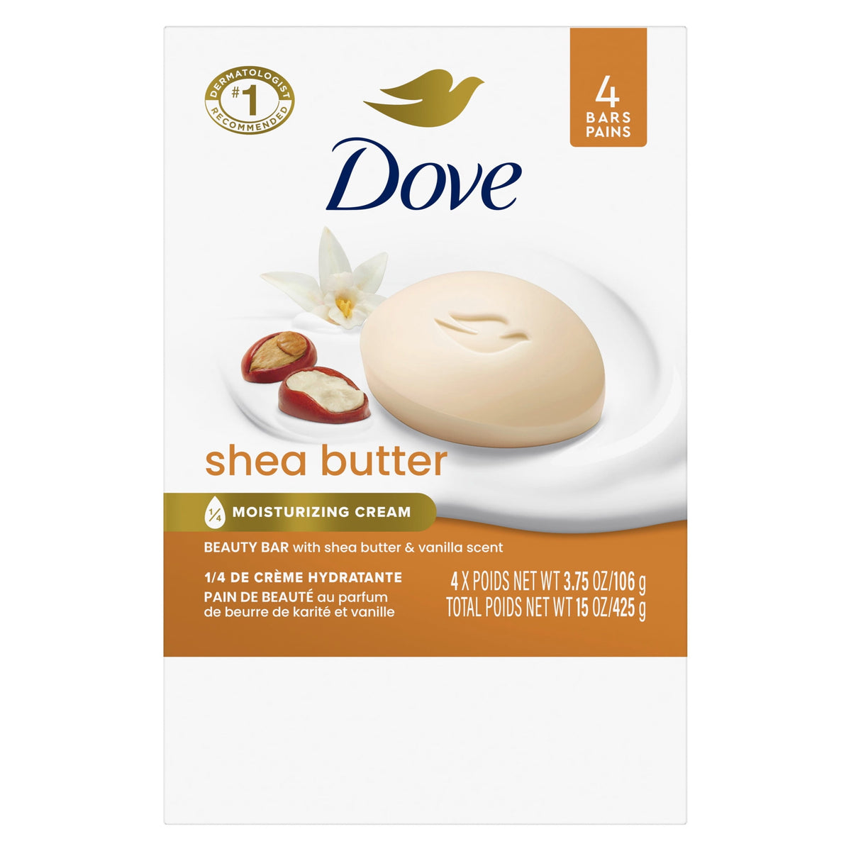 Dove Shea Butter Beauty Bar Soap Moisturizing 3.75 oz 4 Bars