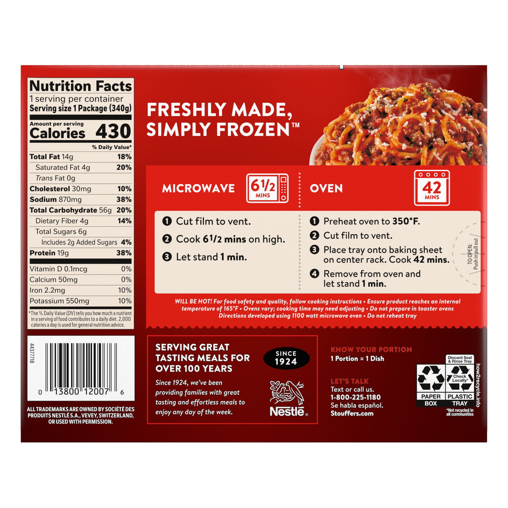 Stouffer's Spaghetti with Meat Sauce Frozen Meal 12 Oz