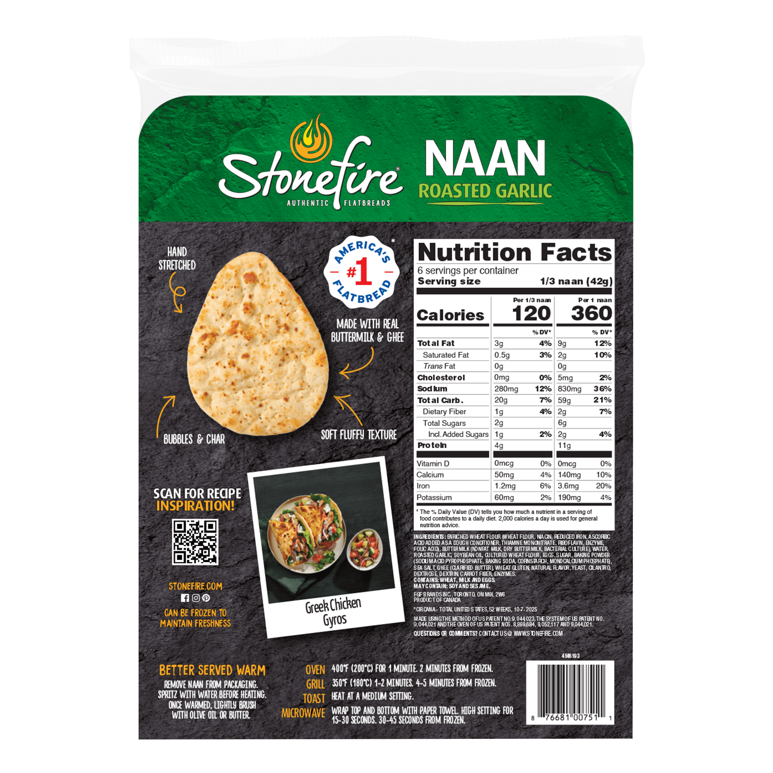 Stonefire Roasted Garlic Naan Bread 8.8 Oz 2 Count