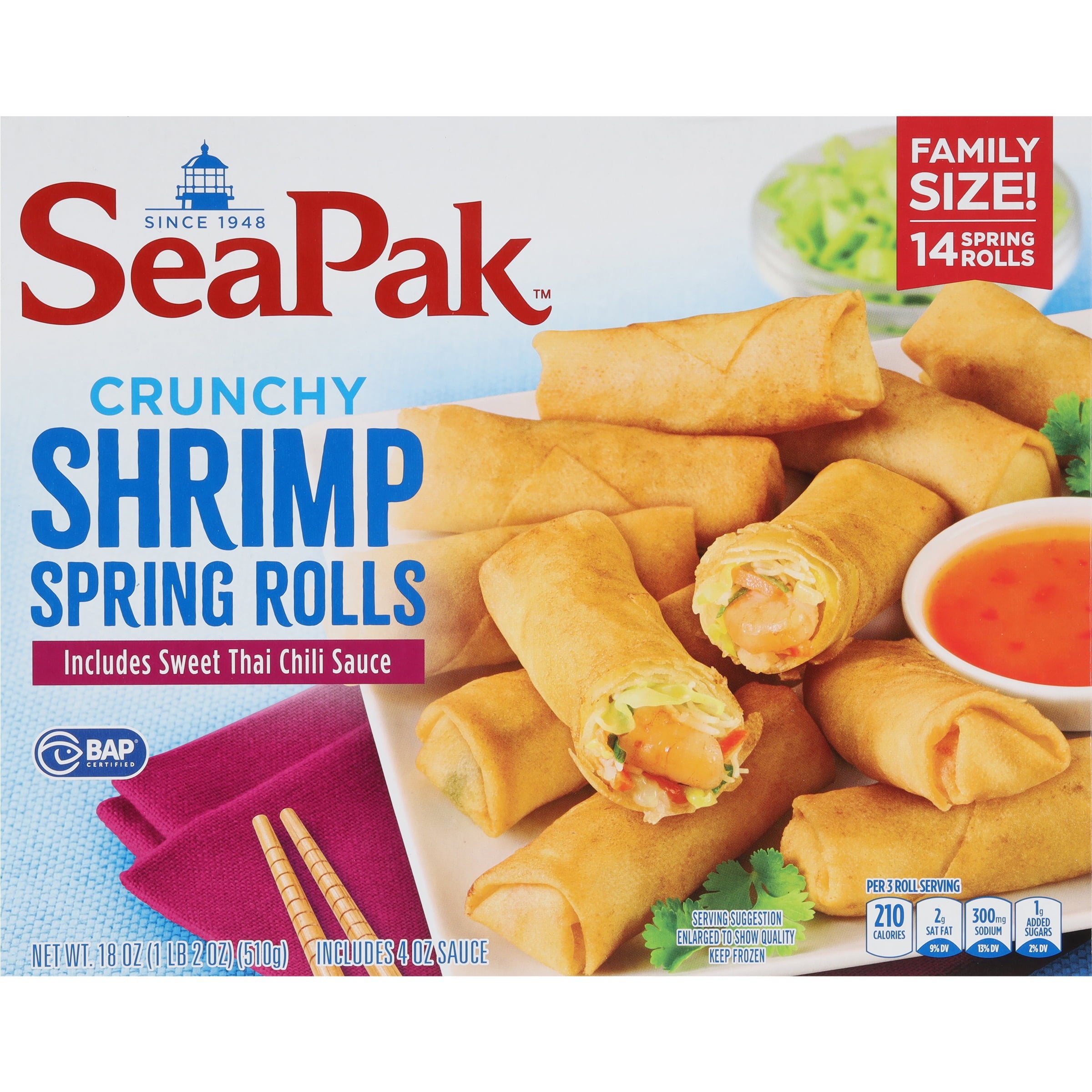 SeaPak Shrimp Spring Rolls Sweet Thai Chili Sauce Frozen 18 Oz 14 Count