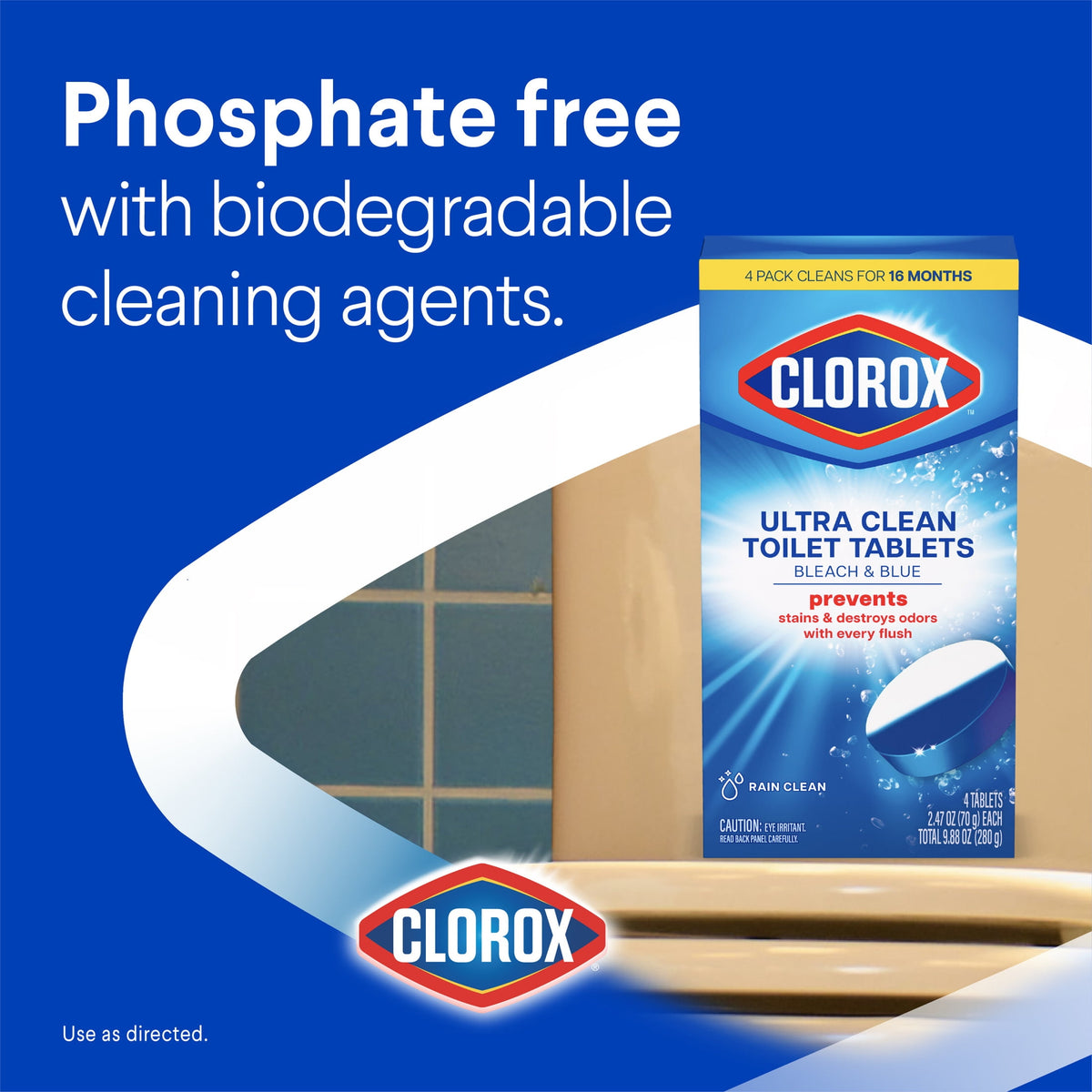 Clorox Bleach & Blue Toilet Bowl Cleaner Tablets Rain Clean 4 Count