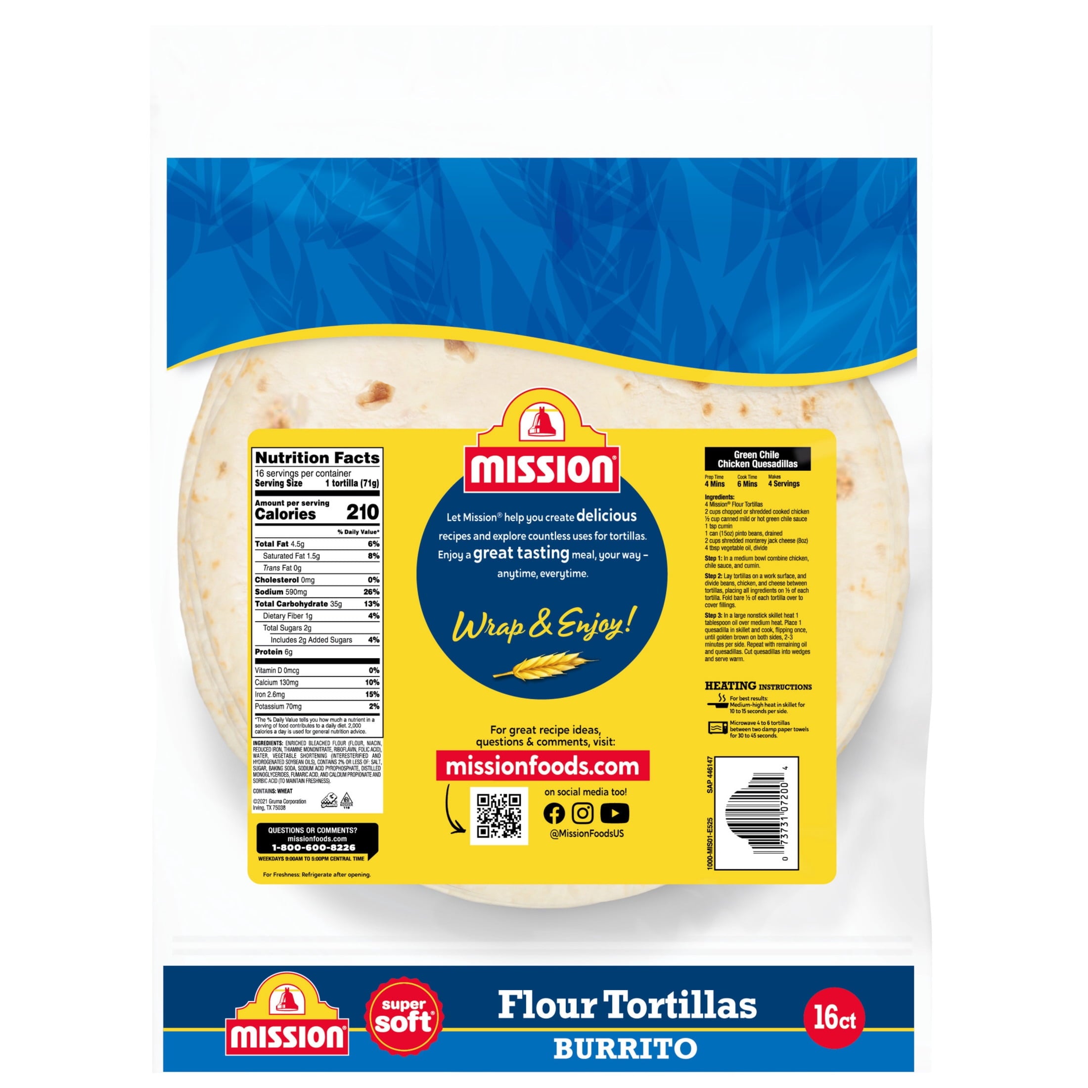Super Soft Flour Tortillas Burrito Size 2.86 Lb 16 Count Mission