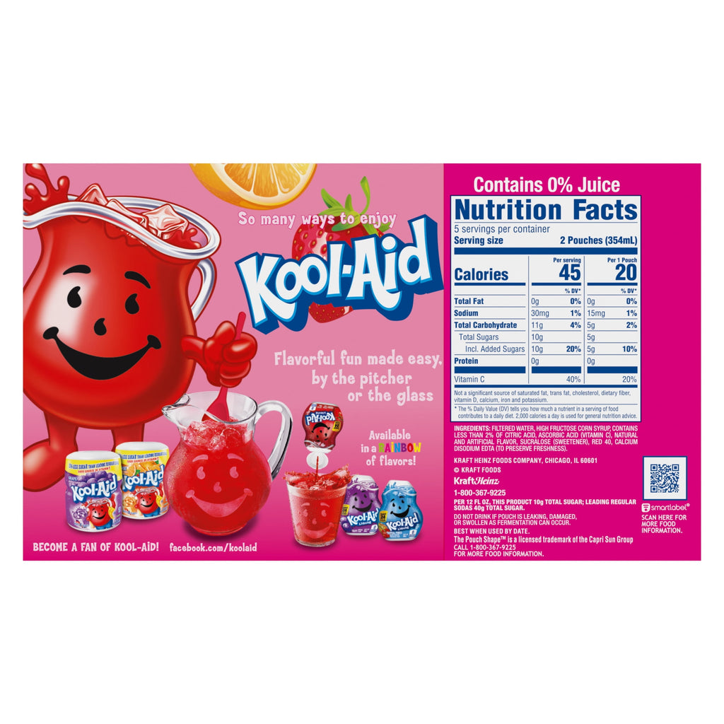 Kool-Aid Jammers Sharkleberry Fin Strawberry Orange Punch Drink Pouches 10 Count 6 fl oz