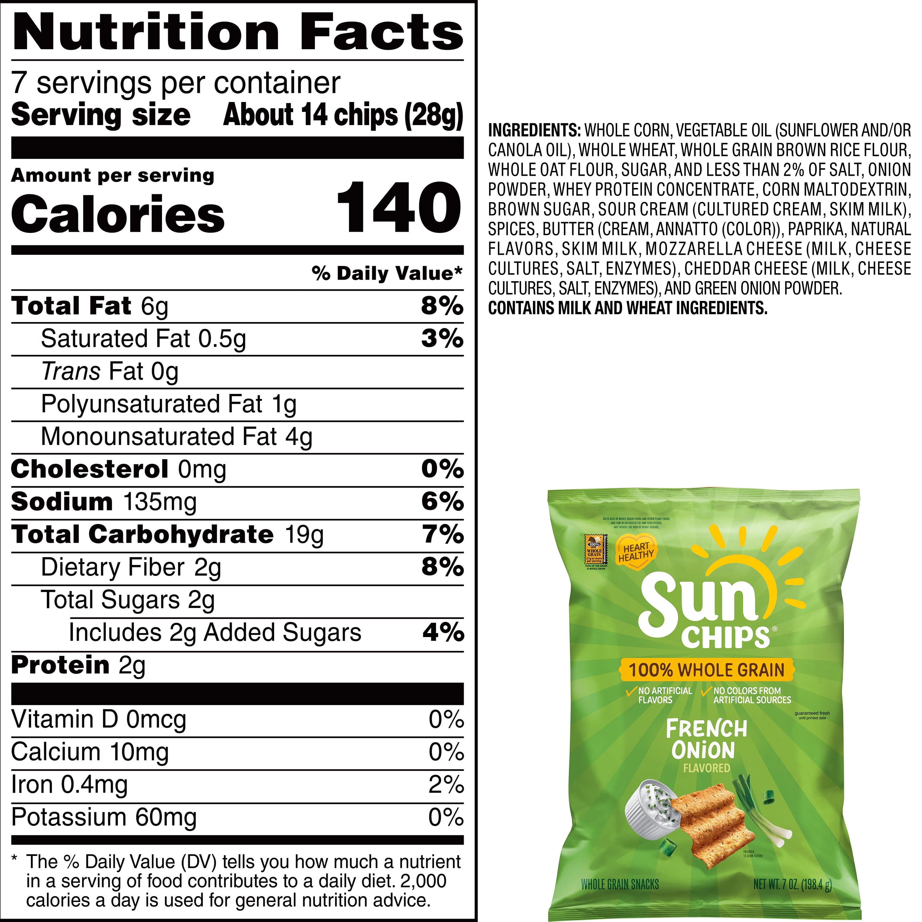 100% Whole Grain French Onion Snack Chips 7 Oz SunChips