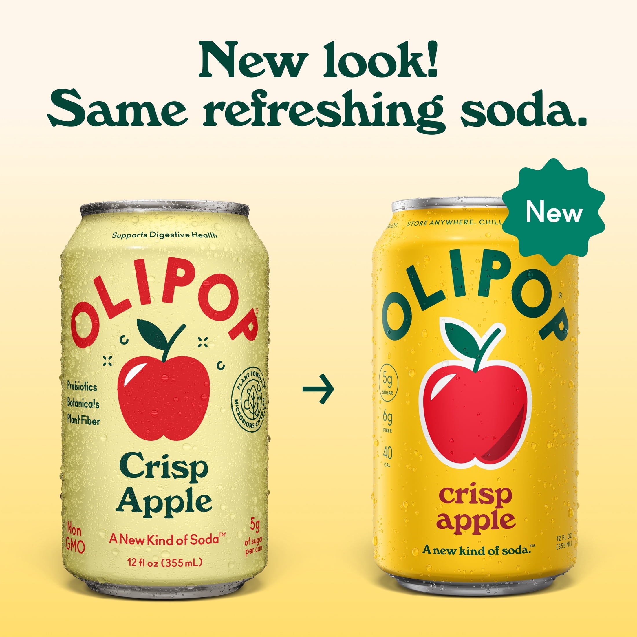 OLIPOP 6g Fiber Prebiotic Soda Crisp Apple 12 Fl Oz 4 Pack