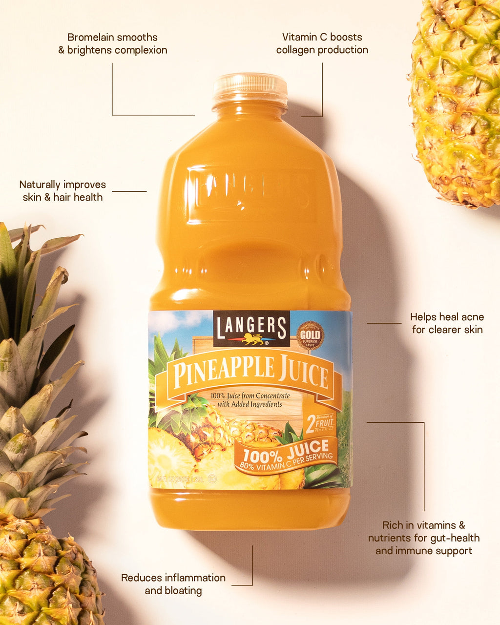 Langers 100% Pure Pineapple Juice 64 fl oz Bottle