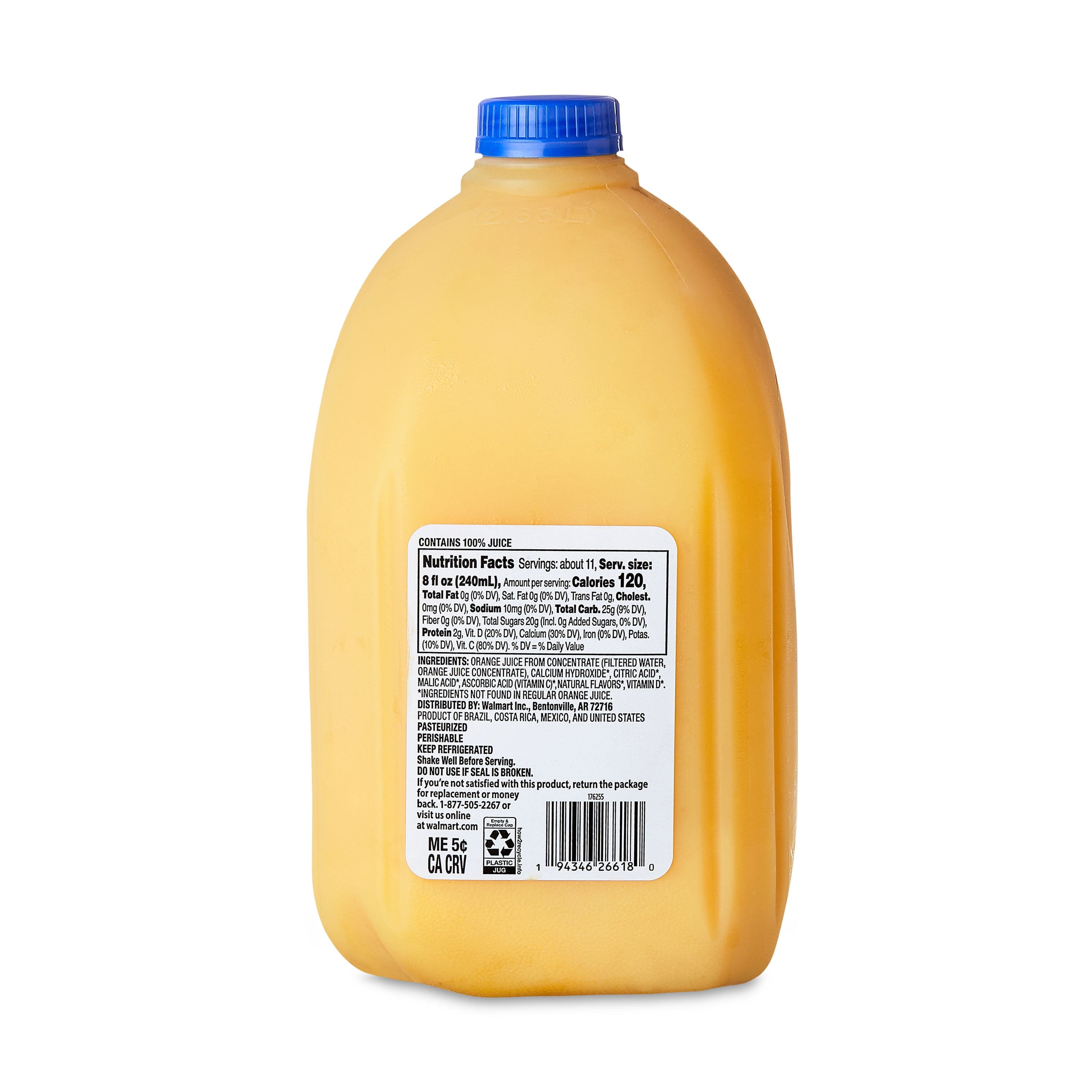Great Value 100% Orange Juice From Concentrate No Pulp Calcium & Vitamin D 89 fl oz