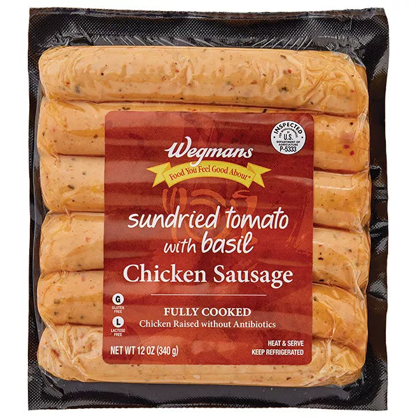 Wegmans Fully Cooked Sundried Tomato with Basil Chicken Sausage
12 oz