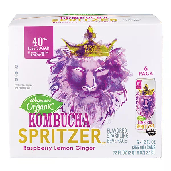 Wegmans Organic Raspberry Lemon Ginger Kombucha Spritzer, 6 Pack 72 fl. oz.