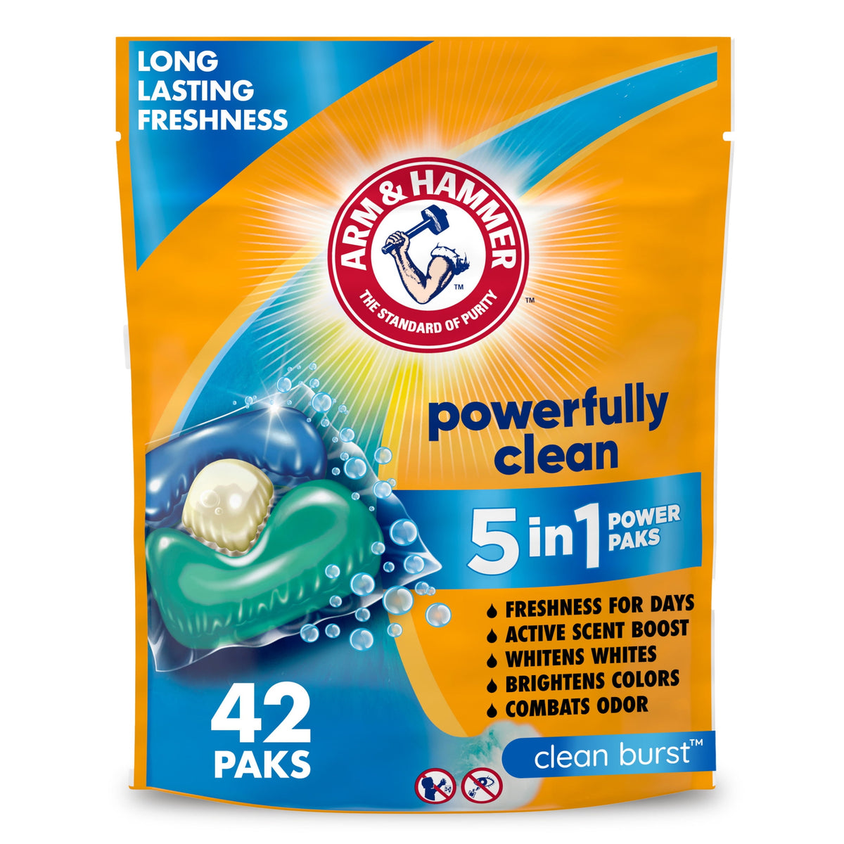 ARM & HAMMER Clean Burst 5-in-1 Laundry Detergent Power Paks 42 Count