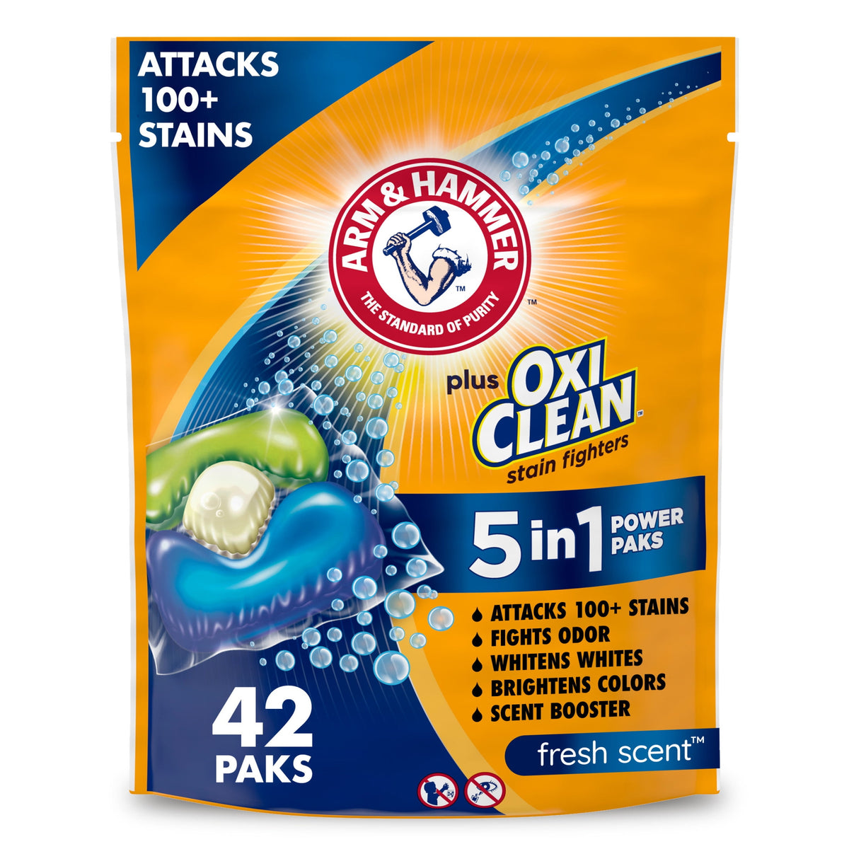 ARM & HAMMER Plus OxiClean 5-in-1 Laundry Detergent Paks Fresh Scent 42 Count