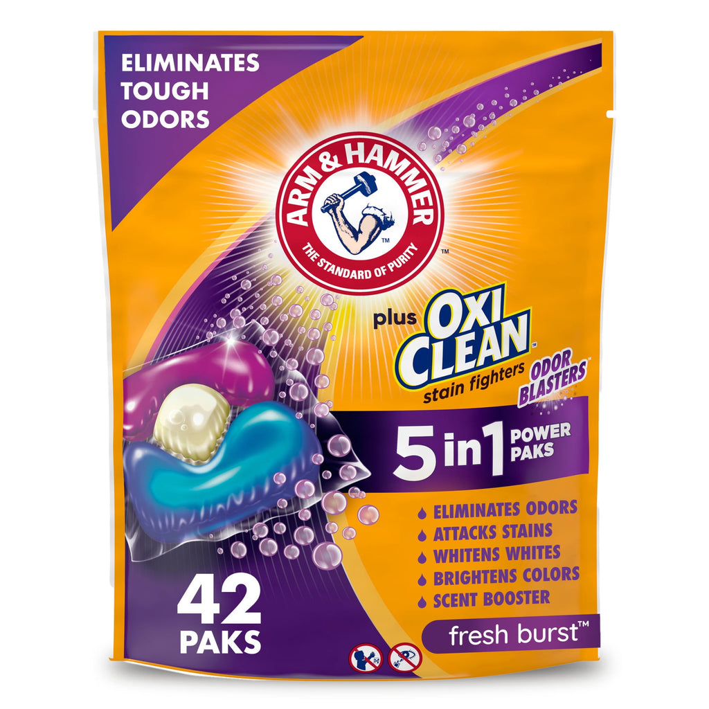 ARM & HAMMER Plus OxiClean Odor Blasters 5-in-1 Laundry Detergent Power Paks Fresh Burst 42 Count
