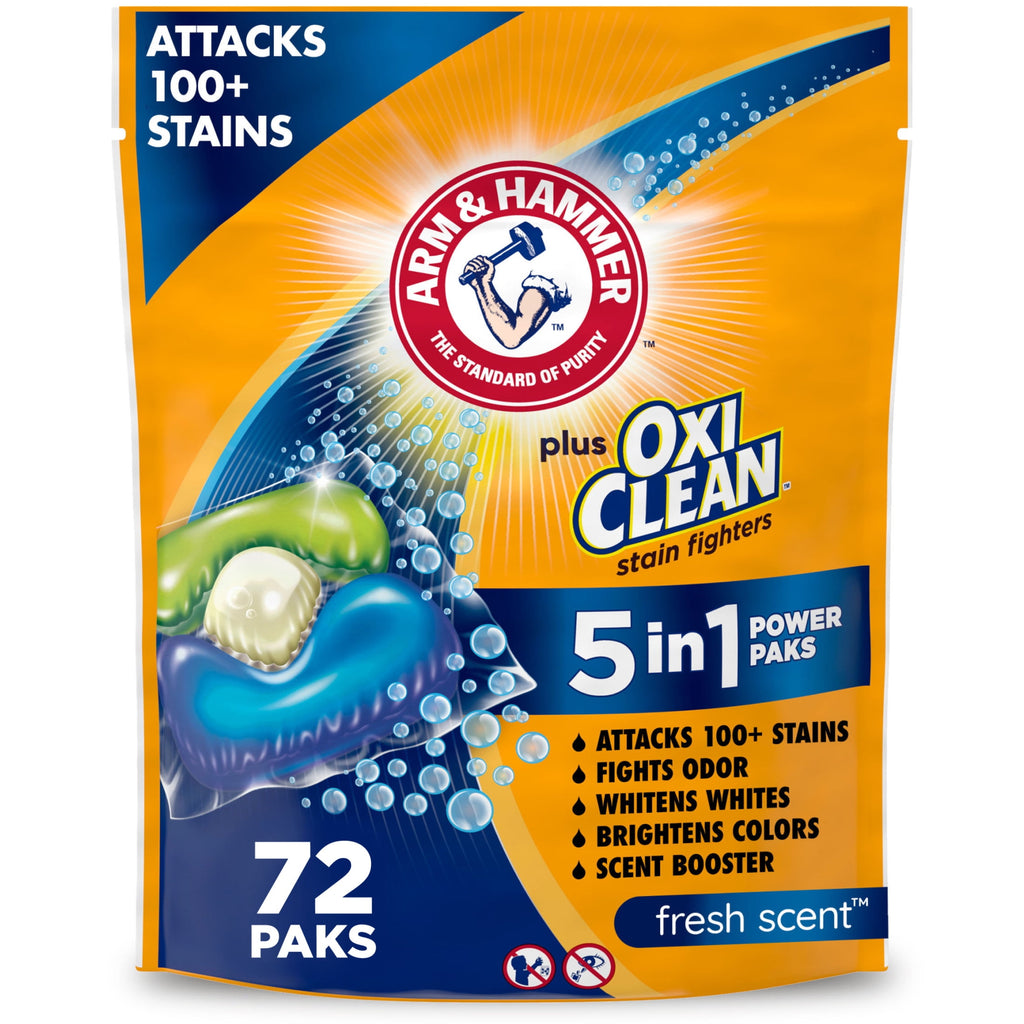 ARM & HAMMER Plus OxiClean 5-in-1 Laundry Detergent Power Paks Fresh Scent 72 Count
