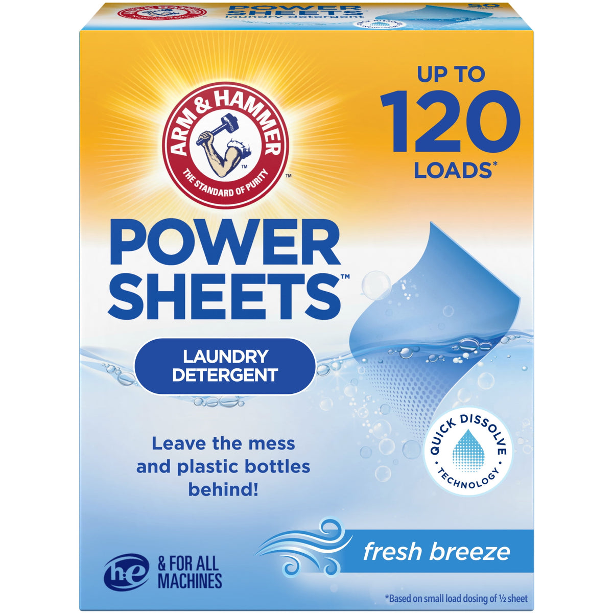 ARM & HAMMER Power Sheets Laundry Detergent Fresh Breeze 60 Count Up to 120 Small Loads