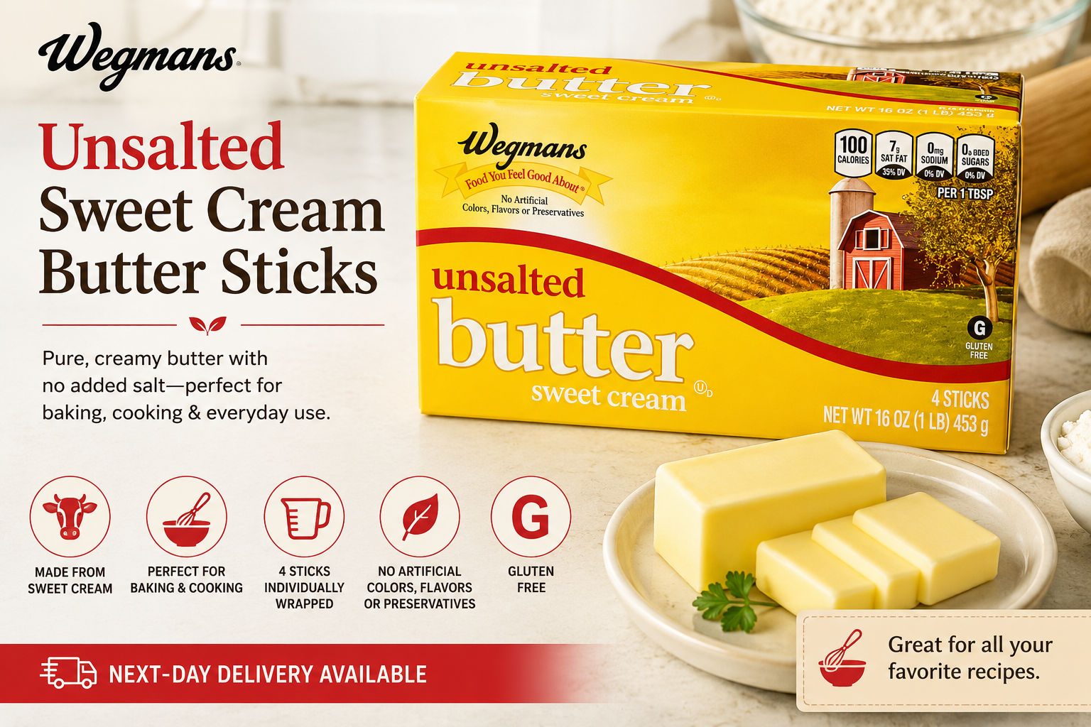 Wegmans Unsalted Sweet Cream Butter Sticks, 16 oz (1 lb)