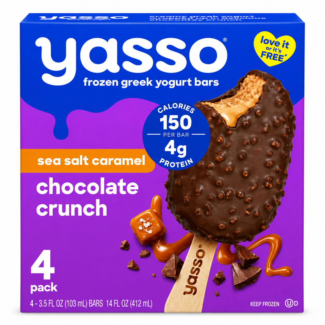 Yasso Sea Salt Caramel Chocolate Crunch Frozen Greek Yogurt Bars, 4 Count