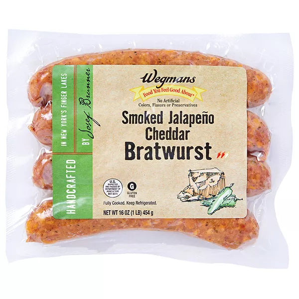 Wegmans Smoked Jalapeno Cheddar Bratwurst Sausage
