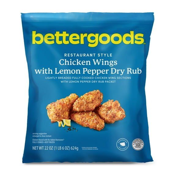 Bettergoods Restaurant Style Chicken Wings with Lemon Pepper Dry Rub Frozen 22 Oz