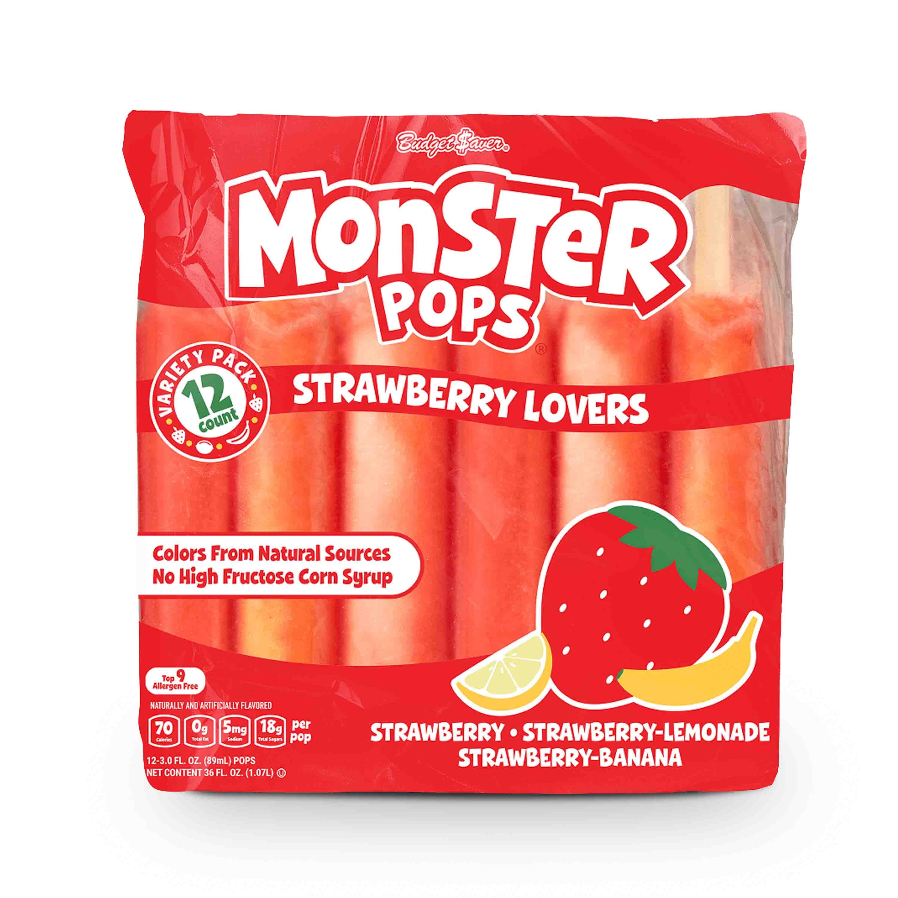 Budget Saver Monster Pops Strawberry Lovers 12 Count 36 Fl Oz