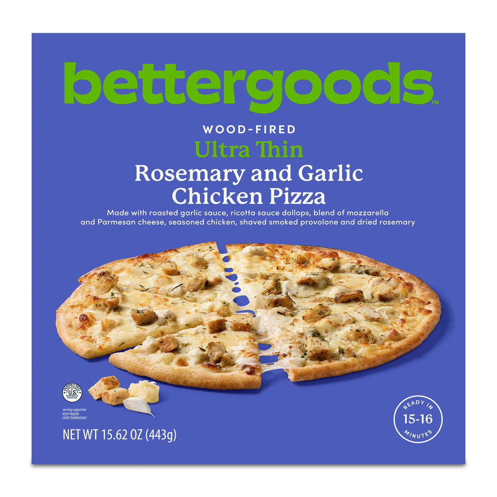 Bettergoods Wood-Fired Ultra-Thin Roasted Garlic and Rosemary Chicken Pizza 15.6 Oz Frozen