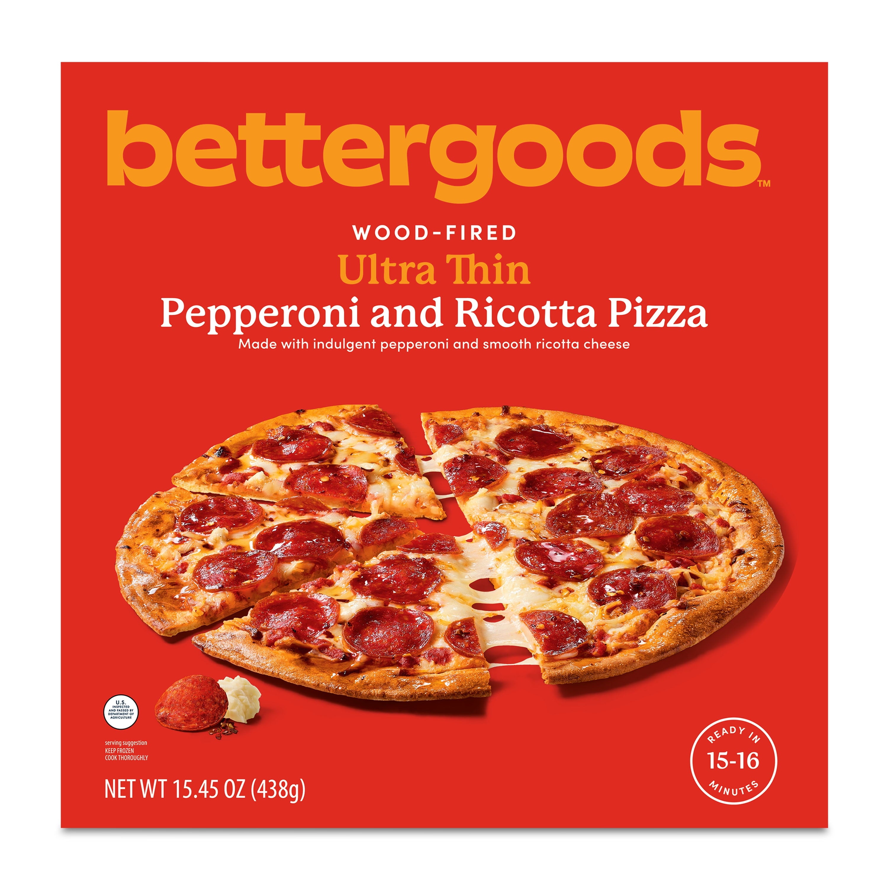 Bettergoods Wood-Fired Ultra Thin Pepperoni and Ricotta Frozen Pizza 15.45 Oz