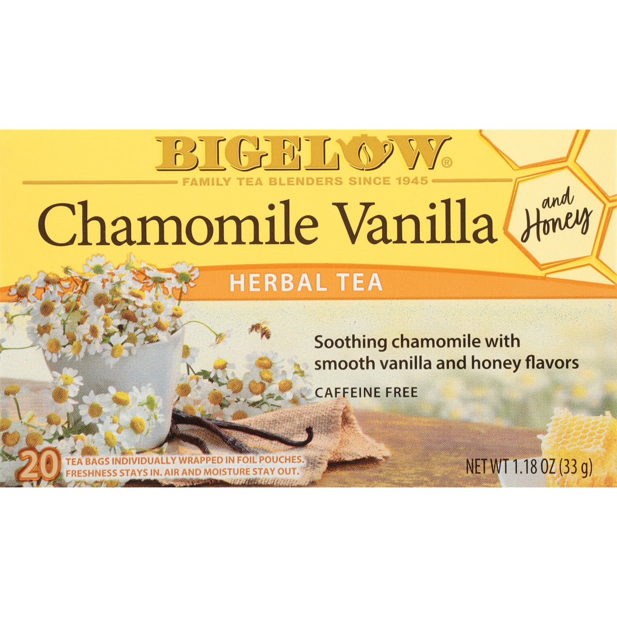 Bigelow Chamomile Vanilla and Honey Caffeine Free Herbal Tea Bags 20 Count