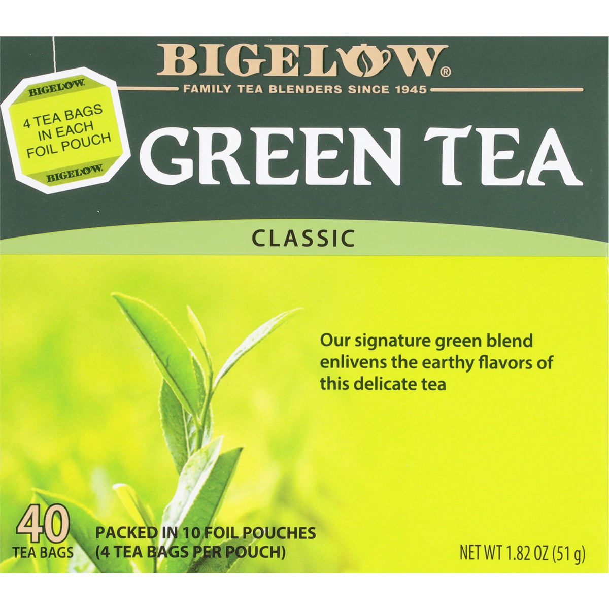 Bigelow Classic Naturally Caffeinated Green Tea Bags 40 Count