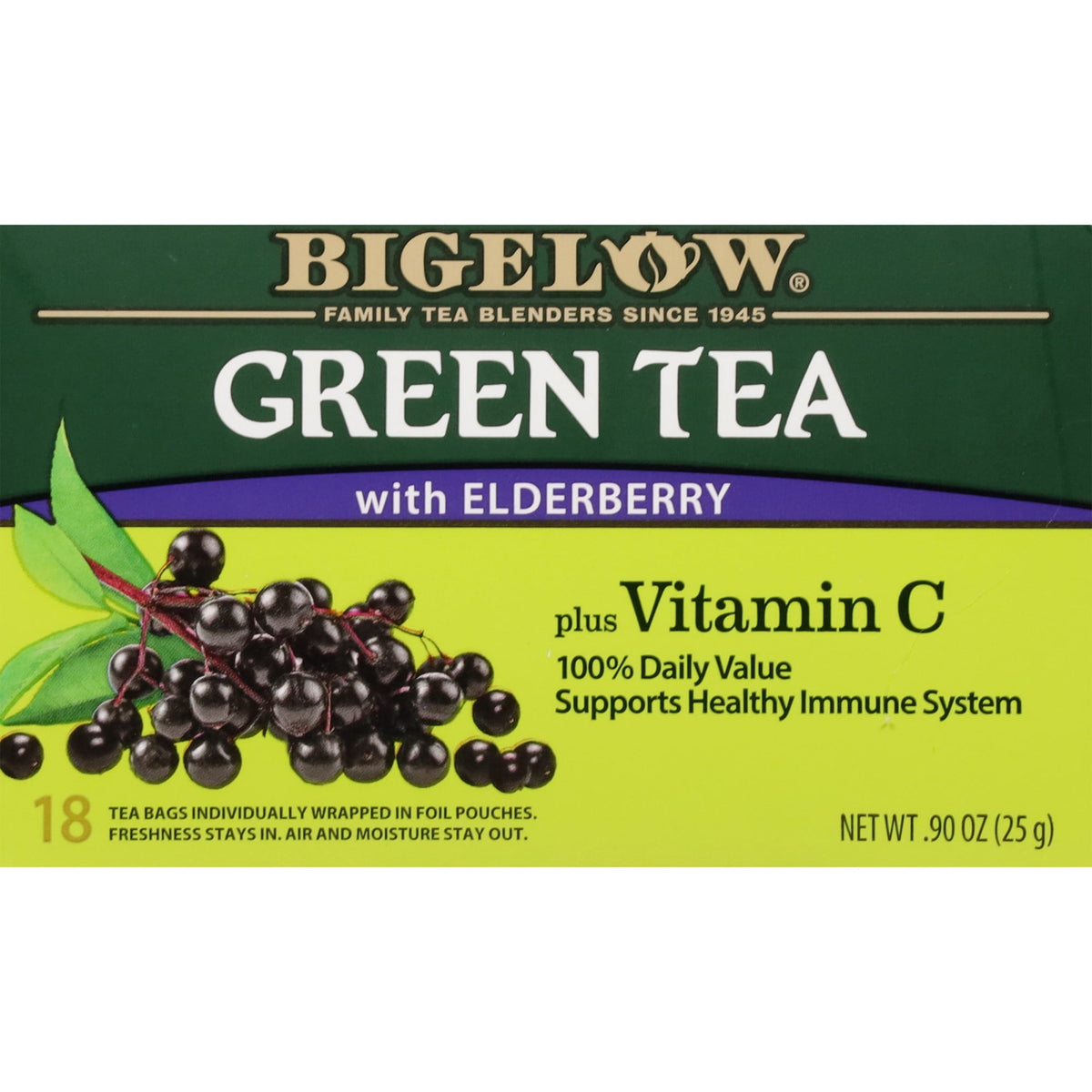 Bigelow Tea Green Tea with Elderberry Plus Vitamin C Bags 18 Count