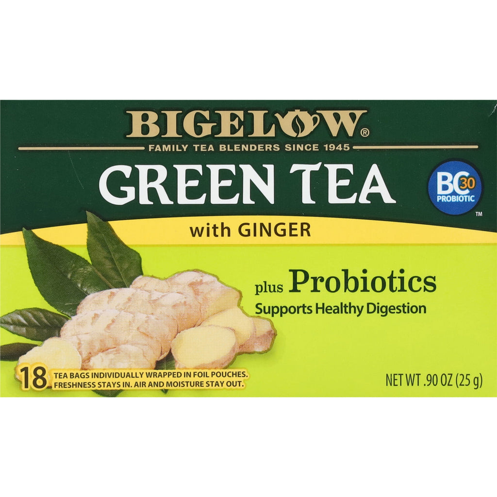 Bigelow Tea Green Tea with Ginger Plus Probiotics Bags 0.9 oz 18 Count