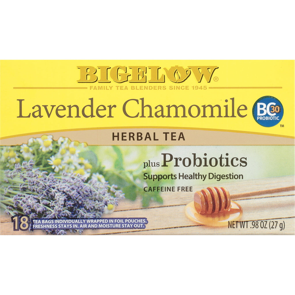 Bigelow Lavender Chamomile Plus Probiotics Caffeine Free Herbal Tea Bags 18 Count
