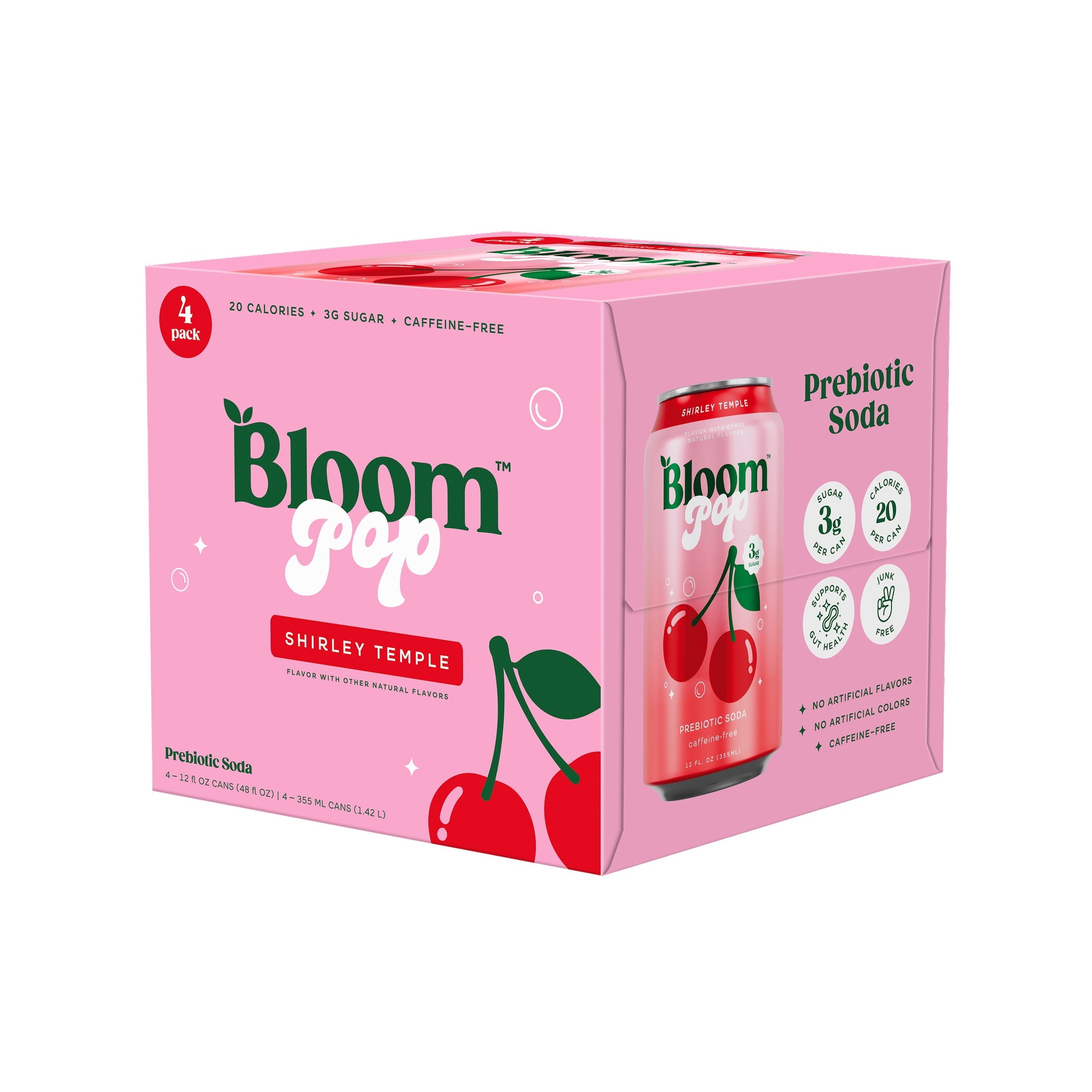 Bloom Nutrition Pop Shirley Temple Prebiotic Soda Cans 12 Fl Oz 4 Pack