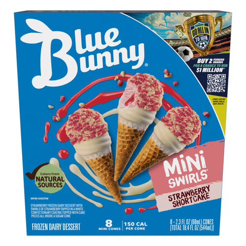 Blue Bunny Mini Swirls Strawberry Shortcake Cones 8 Count 18.4 Fl Oz