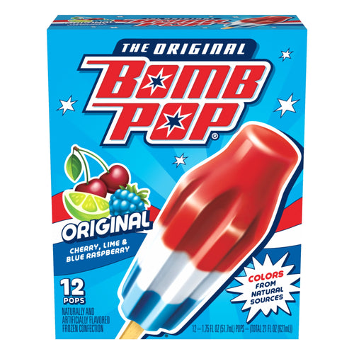 Bomb Pop Original Freeze Ice Pops Cherry Lime & Blue Raspberry 12 Count 21 Fl Oz