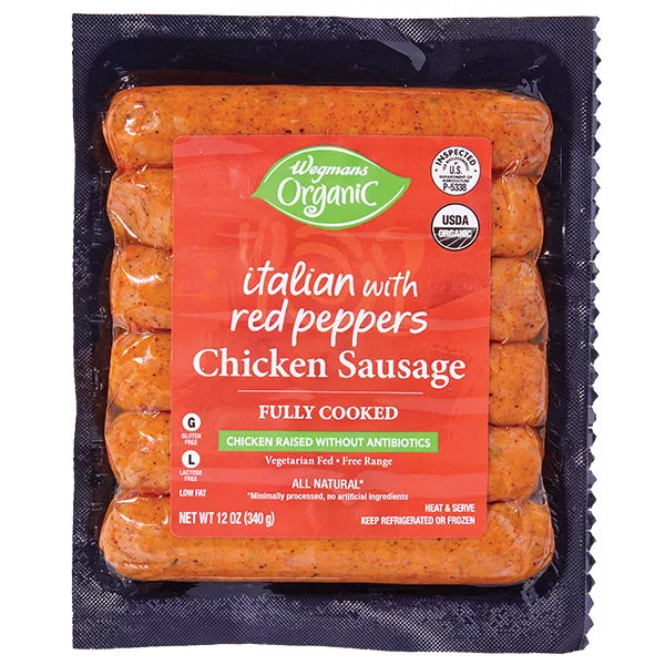 Wegmans Organic Chicken Sausage, Italian with Red Peppers-12 oz